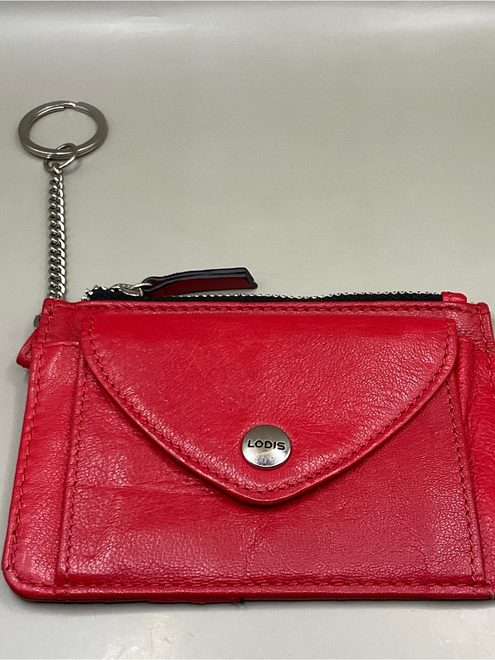 Lodis Women’s Wallet Red Genuine Leather RFID Protection Attached Keychain Ring